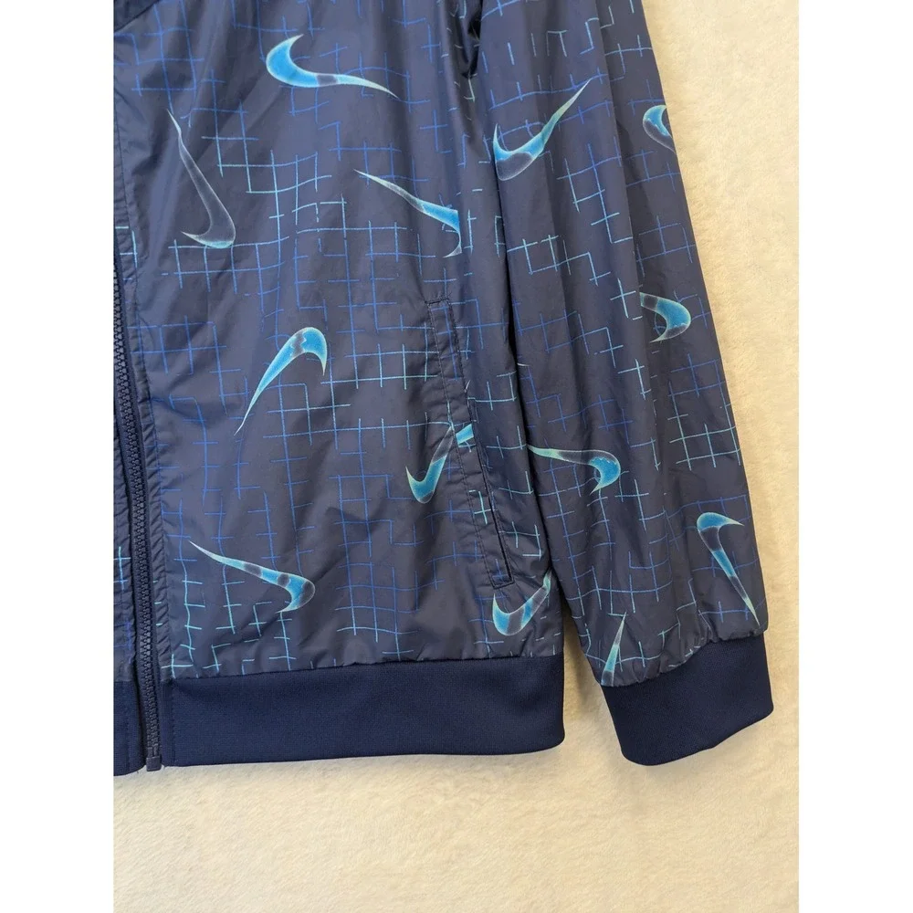 Nike Kid's Size XL Hooded Windbreaker Jacket Navy Blue‎ Swoosh Print